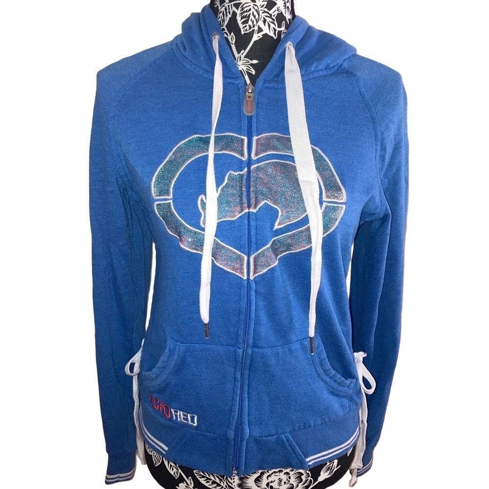 Rare Y2K Ecko Red Side Tie Hoodie Glitter Embellished Rhino Winter Vintage